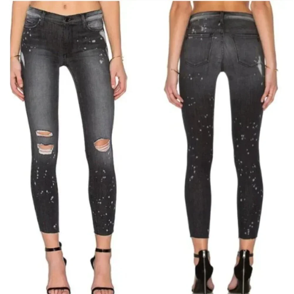 Black Orchid Noah Ankle Fray Dark Wash Bleached Distressed Skinny Jeans Size 24